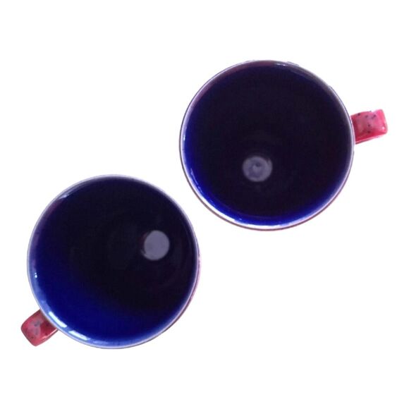 Denby England Harlequin 2 Footed Mugs Red Blue Green Stoneware Dishwasher Safe - Picture 2 of 4